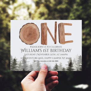 One Rustic Green Trees 1st Birthday Invitation