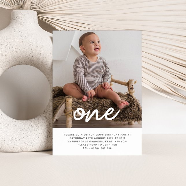 One Script Photo First Birthday Invitation  (Creator Uploaded)