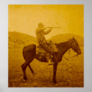 One Shot on Horseback Vintage Sepia Poster