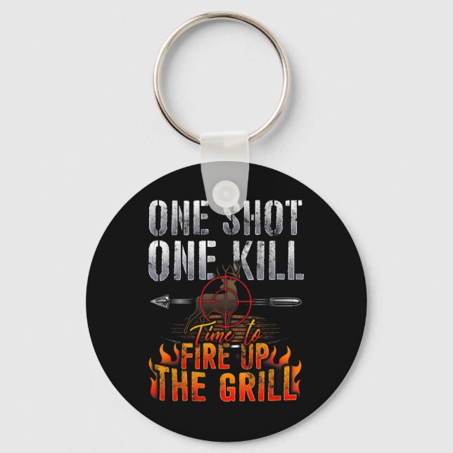 One Shot One Kill Fire Grill Deer Hunting  Key Ring (Front)
