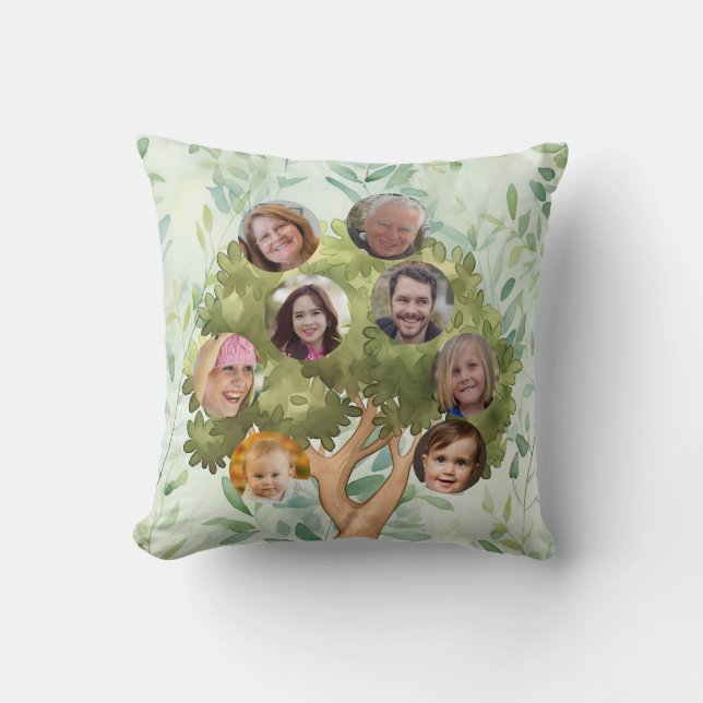 One Side Family Photo Faces Tree Cushion (Front)