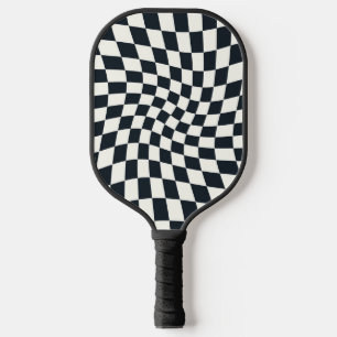 One Side Retro Black White Warped Check Chequered Pickleball Paddle