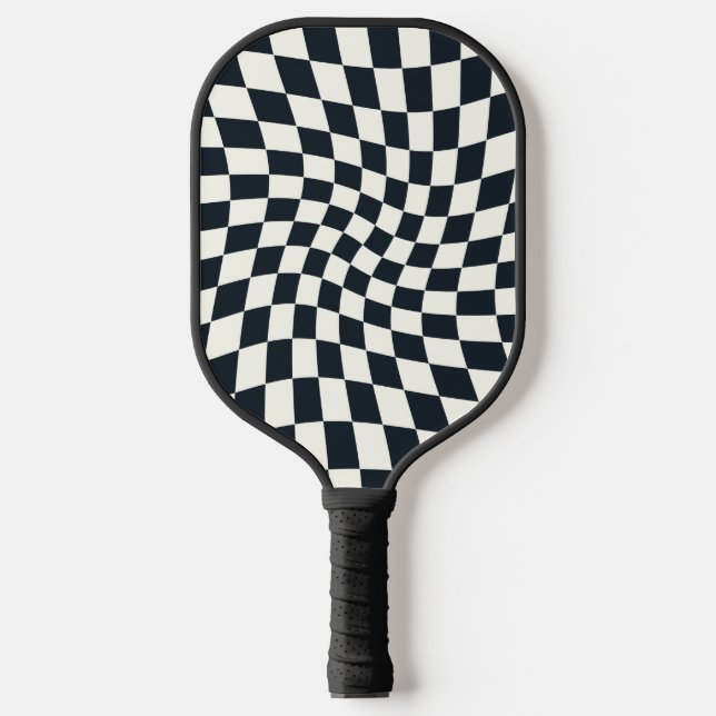 One Side Retro Black White Warped Check Chequered  Pickleball Paddle (Front)