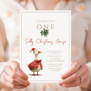 One Silly Christmas Goose Fest Winter Birthday Invitation