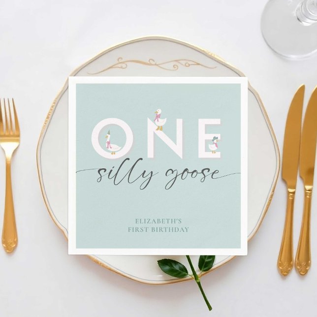 One Silly Goose 1st Birthday Cute Napkin (Creator Uploaded)