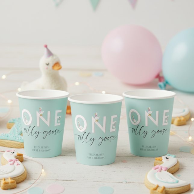 One Silly Goose 1st Birthday Cute Paper Cups (Creator Uploaded)