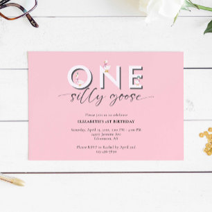 One Silly Goose 1st Birthday Cute Pink Invitation