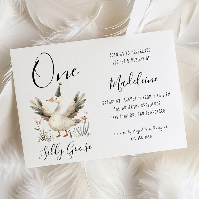 One Silly Goose 1st Birthday Cute Watercolor Invitation (Creator Uploaded)