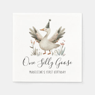 One Silly Goose 1st Birthday Cute Watercolor Napkin