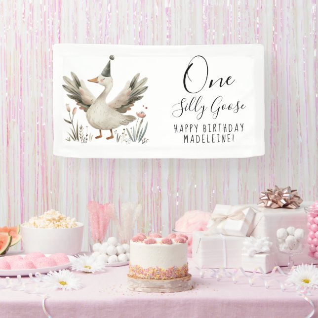 One Silly Goose 1st Birthday Cute Watercolor Party Banner (Party)