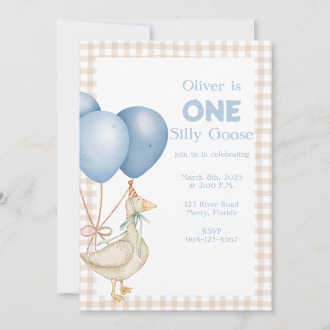 ONE Silly Goose 1st Birthday Invitation (Front)
