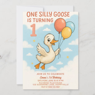 ONE Silly Goose 1st Birthday Invitation For Girls