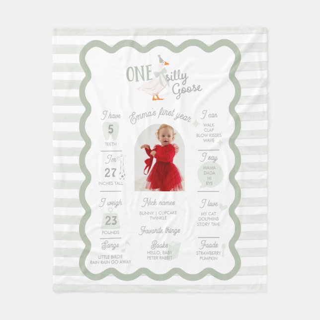 One Silly Goose 1st Birthday Milestone Fleece Blanket (Front)