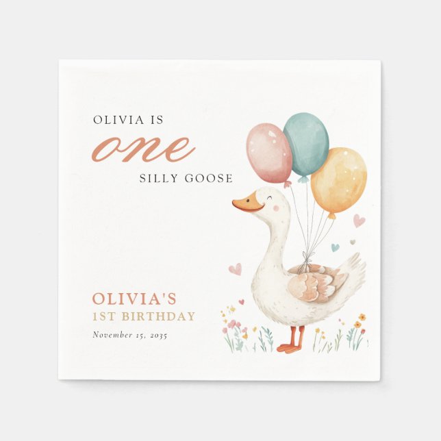 One Silly Goose 1st Birthday Party Napkin (Front)