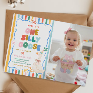 One Silly Goose 1st Birthday Party Photo Invitation