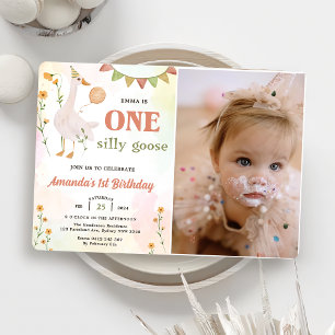 One Silly Goose 1st Birthday Party Photo Invitation