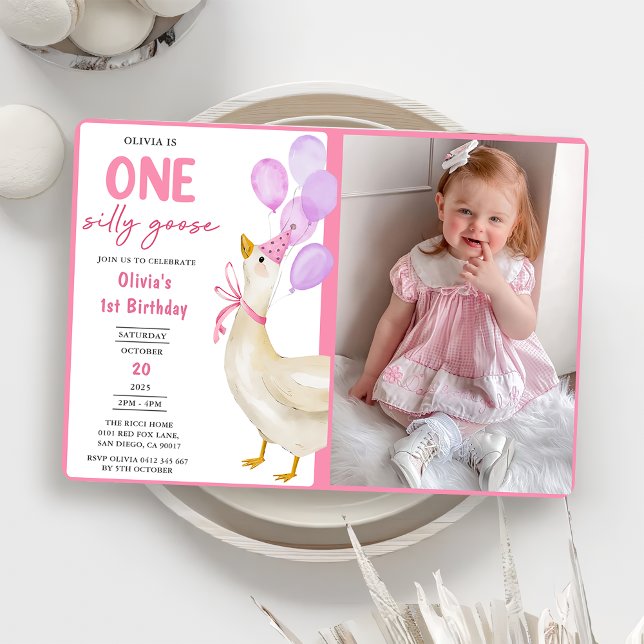 One Silly Goose 1st Birthday Party Photo Invitation (Creator Uploaded)