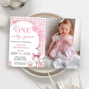 One Silly Goose 1st Birthday Party Photo Invitation