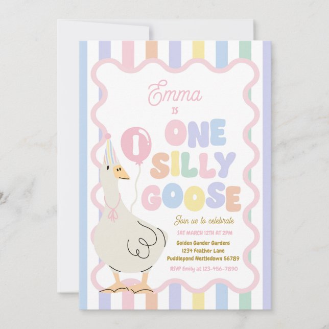One Silly Goose 1st Birthday Party Spring Birthday Invitation (Front)
