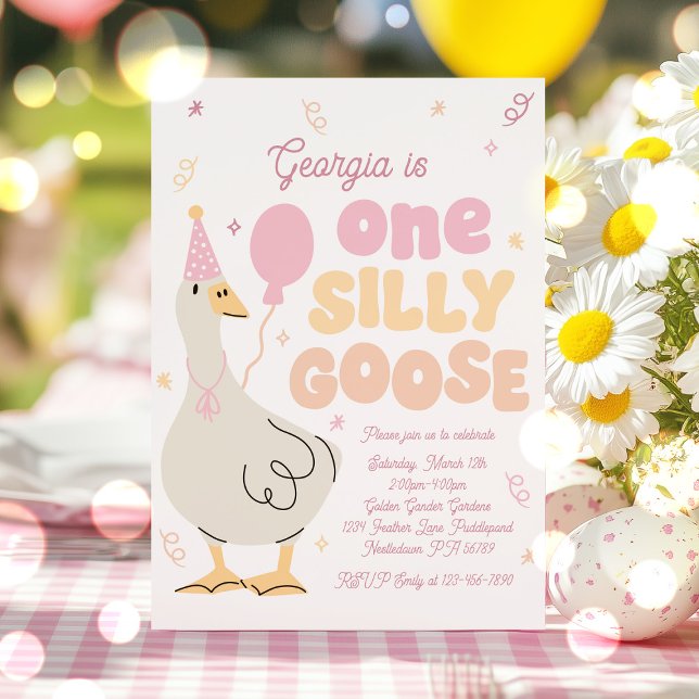One Silly Goose 1st Birthday Party Spring Birthday Invitation (Creator Uploaded)