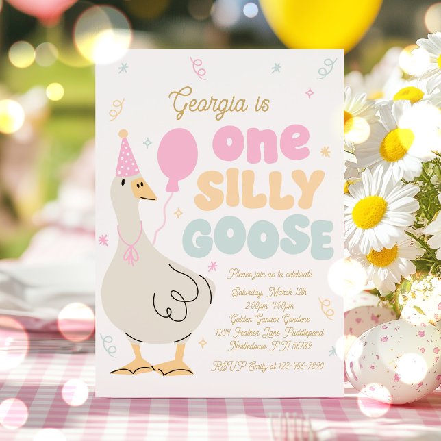 One Silly Goose 1st Birthday Party Spring Birthday Invitation (Creator Uploaded)