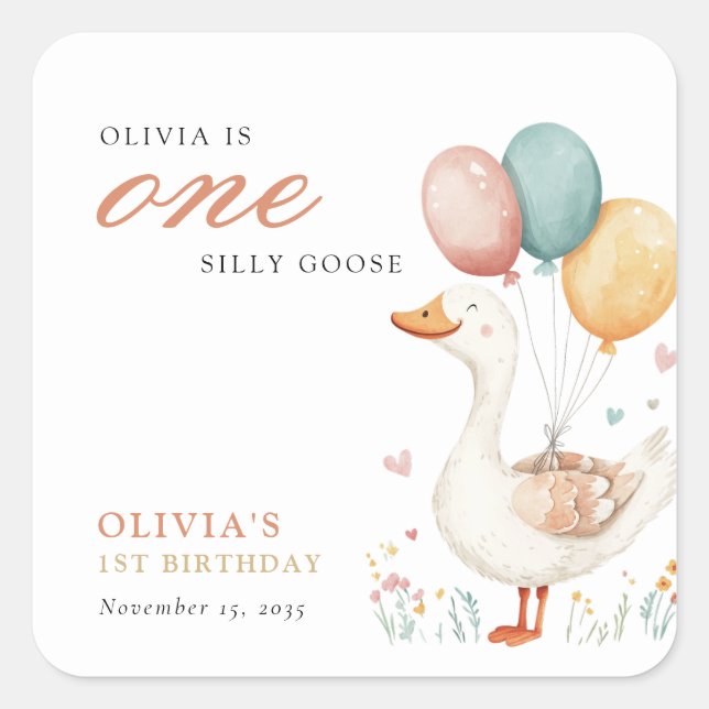 One Silly Goose 1st Birthday Party Square Sticker (Front)