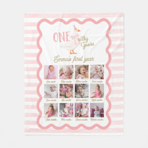 One Silly Goose 1st Birthday Photo Sign Fleece Blanket