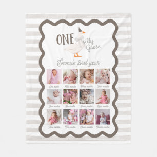 One Silly Goose 1st Birthday Photo Sign Fleece Blanket