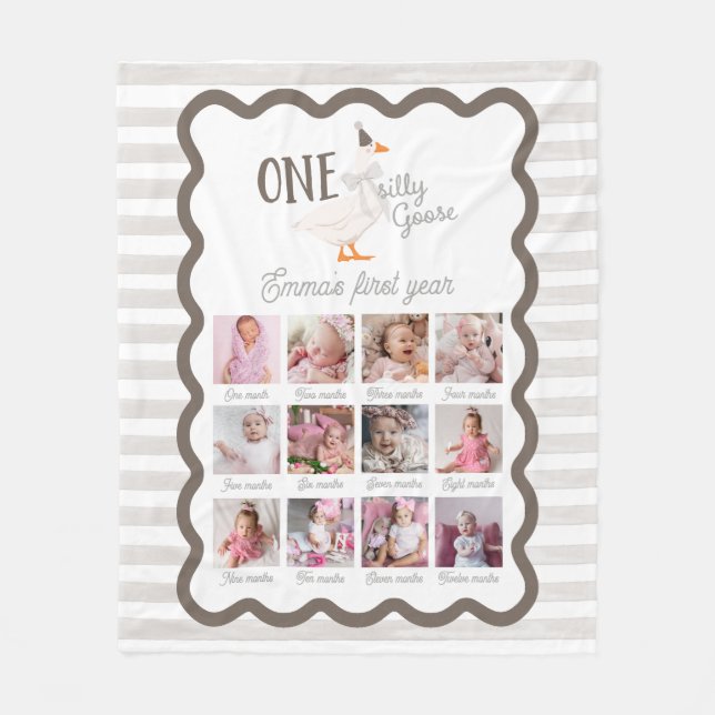 One Silly Goose 1st Birthday Photo Sign Fleece Blanket (Front)