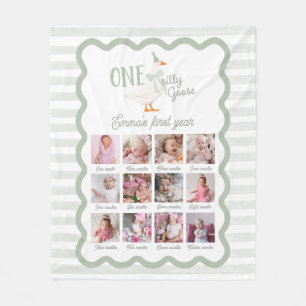 One Silly Goose 1st Birthday Photo Sign Fleece Blanket