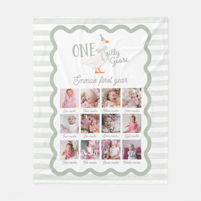 One Silly Goose 1st Birthday Photo Sign Fleece Blanket (Front)