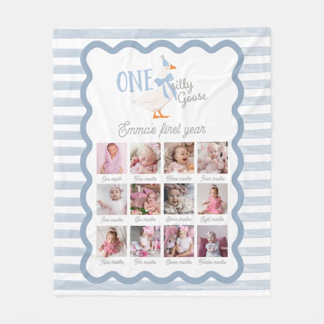 One Silly Goose 1st Birthday Photo Sign Fleece Blanket (Front)