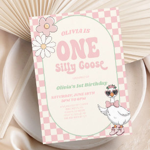 One Silly Goose 1st Birthday Retro Modern Invitation