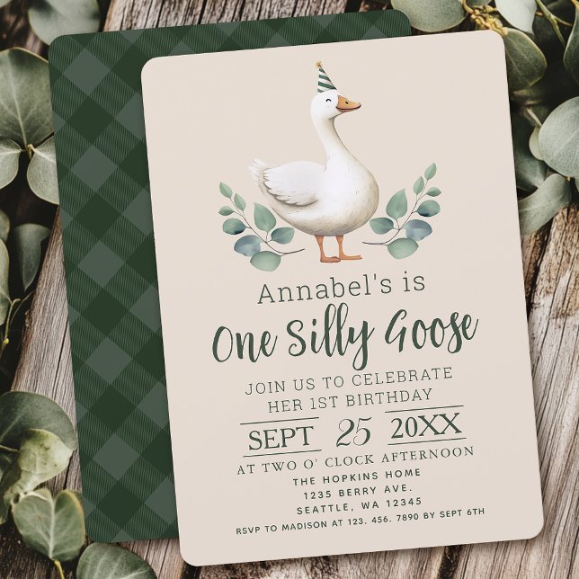 One Silly Goose 1st Birthday Rustic Watercolor Invitation (Creator Uploaded)