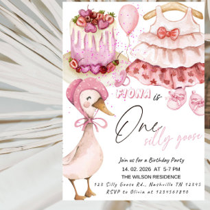 One Silly Goose 1st Birthday- Valentine Baby Girl Invitation