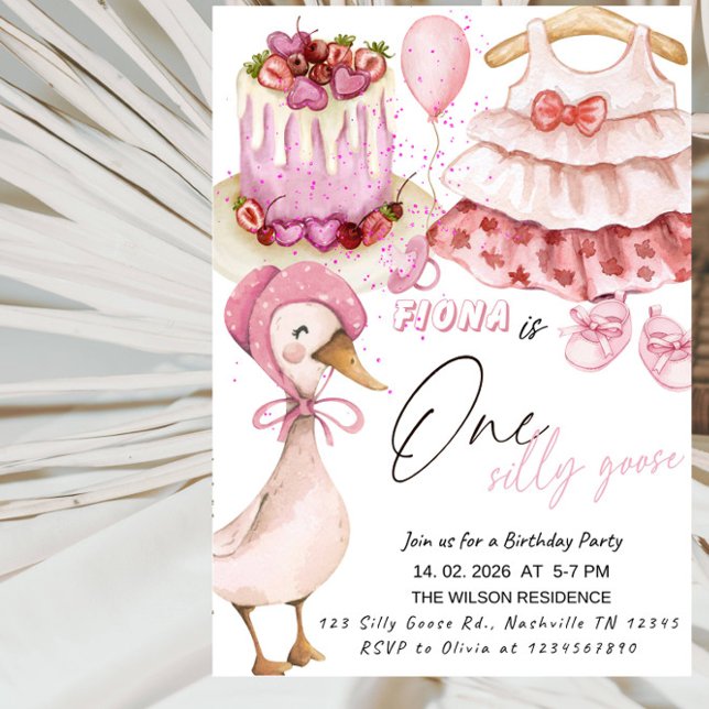 One Silly Goose 1st Birthday- Valentine Baby Girl  Invitation (Creator Uploaded)