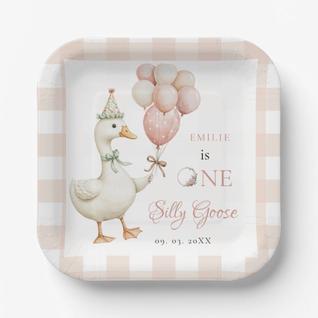 One Silly Goose Baby 1st Birthday Paper Plate (Front)