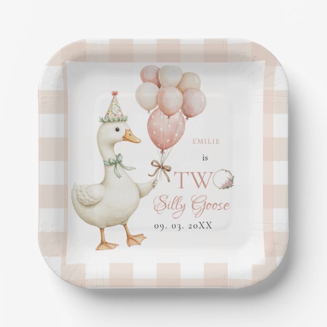One Silly Goose Baby 2nd Birthday Paper Plate (Front)