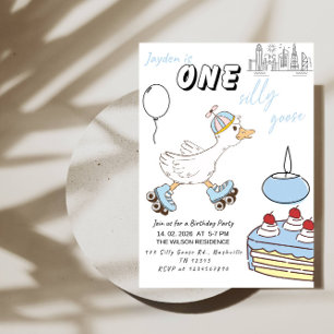 ONE Silly Goose – Baby Boy 1st Birthday Party Invitation