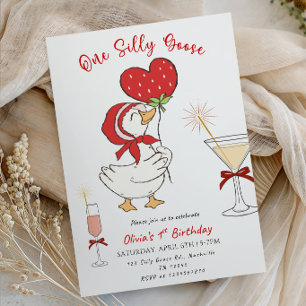 One Silly Goose Baby Girl 1st Birthday Party Invitation