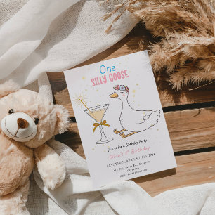One Silly Goose Baby Girl 1st Birthday Party Invitation