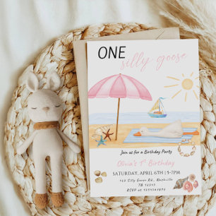 One Silly Goose Baby Girl 1st Birthday Party Invitation