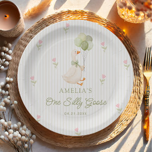 One Silly Goose Balloons Floral 1st Birthday Paper Plate