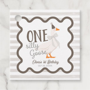 One Silly Goose Beige Bow 1st Birthday Favour Tags