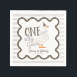 One Silly Goose Beige Bow 1st Birthday Napkin<br><div class="desc">Get ready to celebrate your little one’s first birthday with the One Silly Goose 1st Birthday Suite! This charming suite features an adorable goose wearing a cute pink bow, surrounded by a retro-inspired frame on a pink and white striped background. It’s perfect for capturing all those joyful moments! CUSTOMIZATION: If...</div>