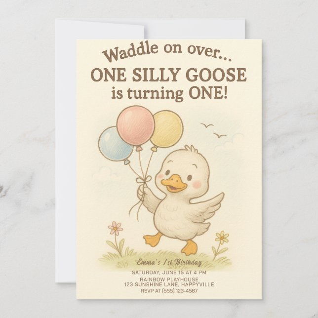 One Silly Goose Birthday - 1st Birthday Invitation (Front)
