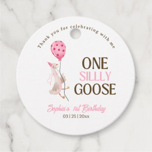 One Silly Goose Birthday, Girl 1st Birthday Pink Favour Tags