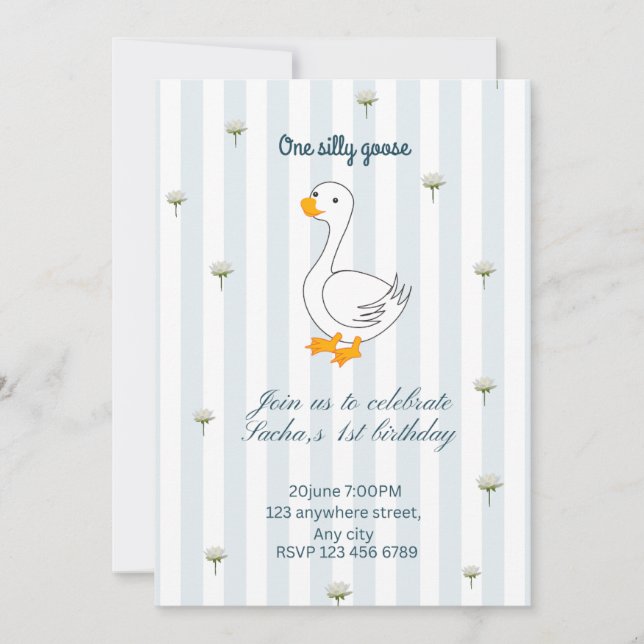 One Silly Goose Birthday Invitation card (Front)
