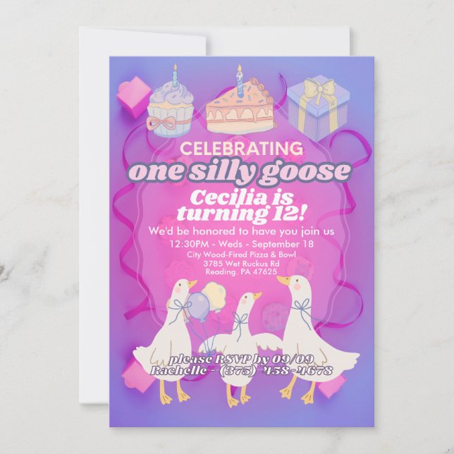 One Silly Goose Birthday Invitation Colourful Kids (Front)