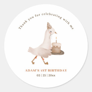 One Silly Goose Birthday Invitation, Goose 1st Boy Classic Round Sticker